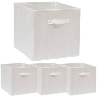 4er Set Aufbewahrungsbox für Kallax Regal 33x38x33 Stoff mit Griff Faltbox Weiß