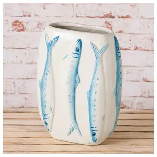 AltoBelli Dekovase AltoBelli Vase SARDINA Keramik Blumenvase FISCHE Weiß Blau 16 cm weiß