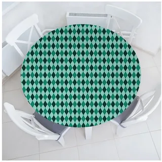 Abakuhaus Tischdecke Rundum-elastische Stofftischdecke, Dunkelgrün Argyle Inspired Pattern blau|grün 132 cm x 132 cm