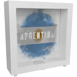 Rahmen Spardose aus Holz mit Argentinien-Flagge im Used Look - Sparschwein für Urlauber eine schöne Sparbüchse mit der argentinischen Nationalflagge verziert um auf die Reise nach