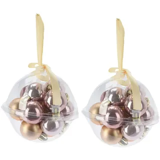 Annastore Weihnachtsbaumkugel 24 x Mini Baumkugeln Ø 3 cm zum Hängen - Bruchsicher aus Kunststoff, Kleine Christbaumkugeln aus Kunststoff rosa