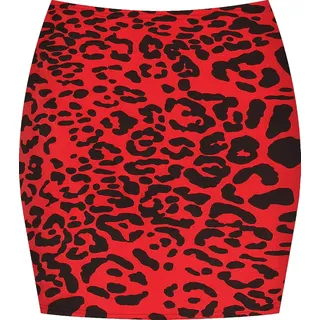 WearAll - Damen Bedruckt Dehnbar Jersey Figurbetontes Kurz Mini-Rock - Rot Leopard - 36-38 - 36-38
