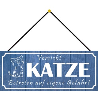 Schatzmix Vorsicht Katze Tier Metallschild 27x10 cm Deko tin Sign mit Kordel Blechschild, Blech, Mehrfarbig