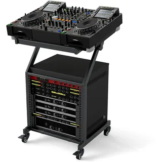 COSTWAY mobiler Rack Wagen, DJ Audioständer 30 Höheneinheiten, DJ Controller Ständer mit verstellbaren Querstreben & abschließbaren Rollen, HiFi Rack für Musikstudio, Sound-Equipment