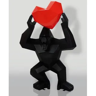 Casa Padrino XXL Deko Skulptur Gorilla mit Herz Schwarz / Rot H. 146 cm