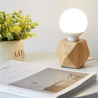 Mengjay Einfache Moderne Tischlampe, Retro Industrial Tischleuchte, Schreibtischlampe mit E27 Lampenfassung, Massivholz Lampenfassung Nachttischlampe, für Wohnzimmer Schlafzimmer und Büro (B)