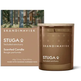 Skandinavisk STUGA 'Hütte' Mini-Duftkerze, Duftnoten: Birkenrinde und Waldmoose, Muskatnuss und Weihrauch. Vegane Formel, 65 g