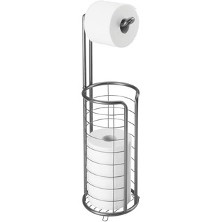 mDesign freistehender Klopapierhalter für das Bad oder Gäste-WC – Toilettenpapierhalter stehend aus Metall – Papierrollenhalter mit Aufbewahrung für 3 Ersatzrollen – dunkelgrau