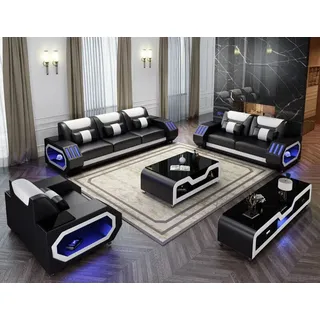JVmoebel Wohnzimmer-Set Sofagarnitur Leder Polster Couch Set Sofa 3+2+1 Sitzer Garnitur G8046D, (3-St), Made in Europa schwarz