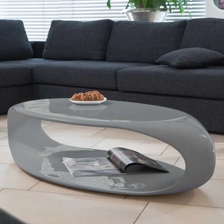 Hochglanz Couchtisch in Grau ovaler Tischplatte