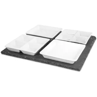 H&H Set Ardesia Con 4 Coppe In Porcellana Quadra Cm30X30