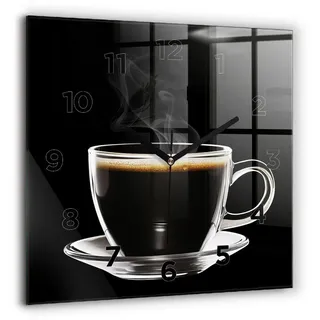 Tulup Wanduhr Glasuhr Kaffee Rechteckige Uhr aus Gehärtetem Glas Glaswanduhr schwarz 60 cm x 60 cm