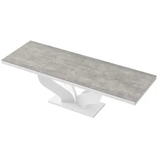 Design Esstisch Tisch HEB-222 Grau Betonoptik Beton - Weiß Hochglanz ausziehbar 160 bis 256 cm