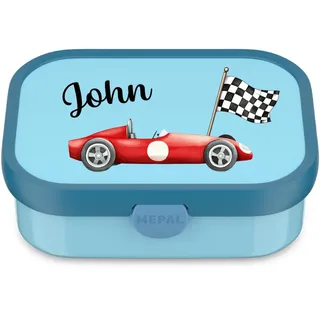 Mepal Bento Brotdose Campus personalisiert, Lunch Box Kinder mit Fächern, Brotzeitdose mit Name bunter Aufdruck Rennauto (blau)