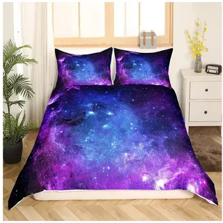 LuxusKollektion Kinderbettwäsche Bettwäsche Set 135x200 cm Sternenhimmel Blau Lila blau|bunt|lila