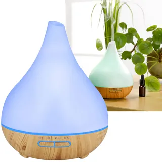 Aroma-Diffuser mit 7 LED-Farben, 400 ml, leiser Ultraschall-Luftbefeuchter für ätherische Öle, stilvolles Design in Weiss und Holzdekor