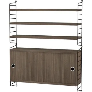 String - Wandregal mit Schrank, 78 x 100 x 20 cm, Walnuss / schwarz