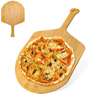 AZKEEGREY Pizzaschieber Holz, Pizzaschaufel Pizzabrett aus Bambus mit Griff, Pizza Schieber Servierplatte 29,5 cm für Pizza, Käse, Kuchen, Fleisch