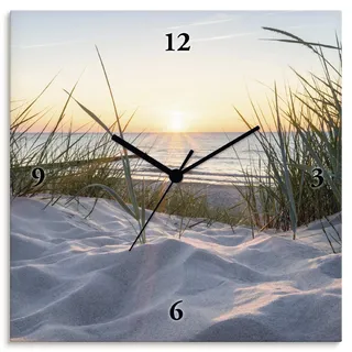 ARTLAND Wanduhr ohne Tickgeräusche Alu Funkuhr 30x30 cm Quadratisch Lautlos Strand Meer Ostsee Sonne Sonnenuntergang Maritim T9QU