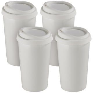 4 Coffee-to-go-Becher aus Keramik, Silikondeckel, 250 ml, doppelwandig