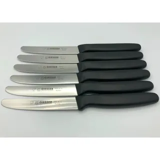 Giesser Messer 6er Set Brötchenmesser Tomatenmesser Küchenmesser glatt Klinge 11cm - schwarz