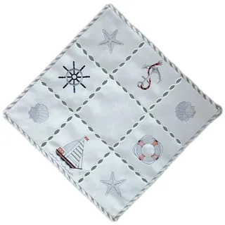 Raebel OHG Tischdecke Tischläufer Mitteldecke Maritime Stickerei, wollweiß mit bunter Stickerei 30 x 30 cm/Aufmachung 1 Stück