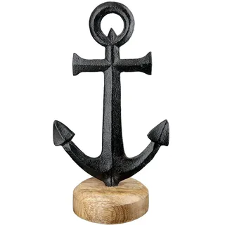ELBSCHLUCK GILDE Anker schwarz, Metall Aluminium auf Base aus Mangoholz Höhe 15 cm Deko maritim