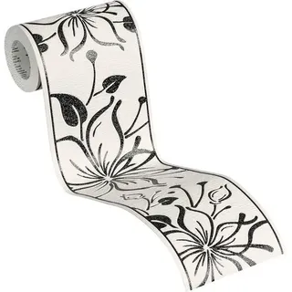 A.S. Creations Bordüre floral jung 5,00 m x 0,13 m schwarz/silber/weiß 346629