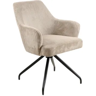 Livetastic Armlehnstuhl Cord, Schwarz, Beige, Holz, Metall, Textil, Pappel, Sperrholz, Drehkreuz, 57x86x65 cm, Sitzfläche 360° drehbar, Esszimmer, Stühle, Esszimmerstühle, Armlehnenstühle