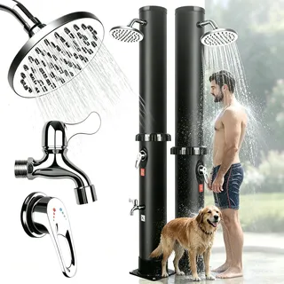 Solar Gartendusche 35Liter - Solardusche mit 360° Drehbarem Duschkopf und Fußhahn, Einstellbare Temperatur Aussendusche Solar dusche für Garten Pool Camping Hinterhof, Kein Stromanschluss Erforderlich