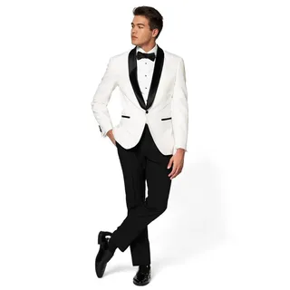Opposuits Anzug Tuxedo Smoking - Karneval Faschingskostüm Herren Oberstylischer Smoking Anzug in Perlweiß weiß 56