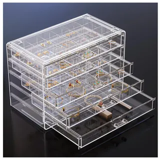 ProCase Transparent Schmuckorganizer Acryl Stapelbar Schmuck Organizer Durchsichtig Schmuckaufbewahrung Schmuckkästchen für Ohrringe Ringe für Frauen Mädchen -5 Etagen