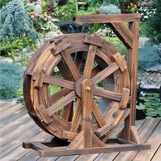 Gartenbrunnen Zierbrunnen,Brunnen Holz Wasserrad,Gartendeko Zimmerbrunnen IN und Outdoor,Springbrunnen Wasserspiel Massivholz Holzbrunnen für Garten,Terrasse, Rasen,Hinterhof,Gartenteich(30cm)