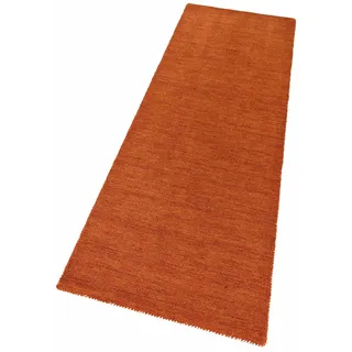 Läufer THEKO "Gabbeh Uni, Handweb Teppich, meliert, reine Schurwolle, handgewebt" Teppiche Gr. B/L: 70 cm x 240 cm, 14 mm, 1 St., orange (rostorange) Teppichläufer