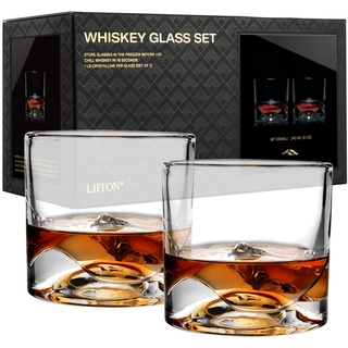 LIITON Exklusiv Whisky Gläser Set Denali 2-teilig aus Kristallglas, Tumblergläser, Geschenke für Männer für Cocktails, Gin, Bourbon, Rum, Trinkgläser Geschenkset