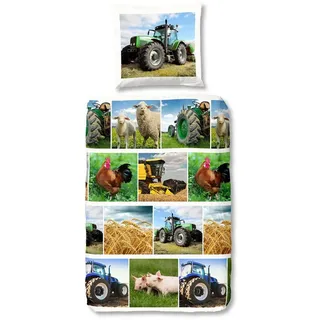 JACK Kinderbettwäsche 135x200cm Bauernhof Landwirtschaft Traktor Tiere, Renforcé, 2 teilig, für echte Landwirtschafts-Fans bunt