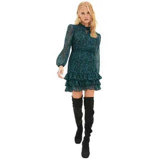 TRENDYOL Damen Grün-gemustertes Volumenkleid Business Casual Dress Skater, Grün, 40 - 40