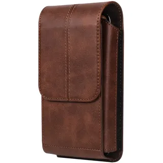 Handy Gürteltasche Herren Braun, Handy Gürtelclip Holster Leder Männer, 7.2" Leder Handy Hüfttasche Vertikal Handytasche Bauchtasche Telefon Holster mit Gürtel Schlaufe Kartenfach für Camping Reise
