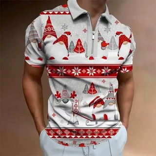 YMXCNM Polo Shirts Männer,Lässiges Weihnachts-Poloshirt Mit Reißverschluss, Golf-T-Shirt Mit Cartoon-Print, Business-Kurzarm, Sommer-Harajuku-T-Shirts, Atmungsaktive Oberteile, Hip-Hop-Streetwear,L