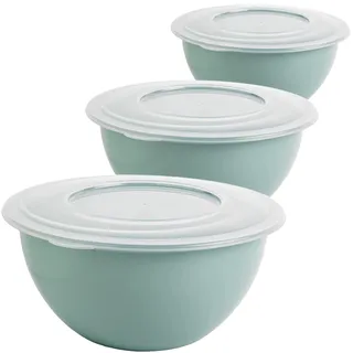 2friends SUSTANIA Schüssel Modell Green, mit Deckel 5L, 3er Set - vielseitige Salatschüssel und Rührschüssel, BPA-freies PP, Trendfarbe: Grün,  Ø28 cm, EU-Fertigung