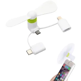 Mini-Handy-Lüfter, 3 in 1 Mini-Handy-Ventilator, Tragbarer Kühler Rotierender Ventilator, Tragbarer Mini-USB-Handy-Lüfter, 3-in-1-Lüfter Kompatibel mit iPhone/Typ C/Lightning-Port-Ventilator, Weiß
