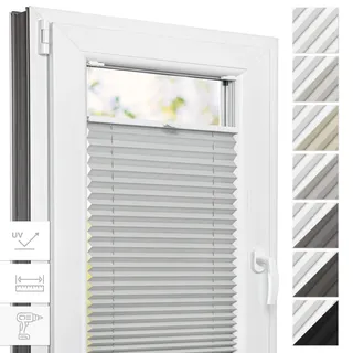 Estika Thermo-Plissee mit Bohren - 55 cm x 80 cm - Farbe: Hellgrau - Plissee Blickdicht, Fensterrollos für innen, Verdunkelungsplissee, Rollos für Fenster