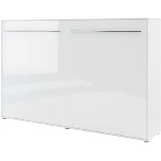 Schrankbett Concept PRO Horizontal, Wandklappbett, Bettschrank, Wandbett, Schrank mit integriertem Klappbett, Funktionsbett (120 x 200 cm, Weiß/Weiß Hochglanz, Horizontal)