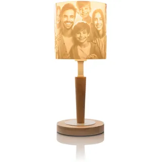 Lampe mit personalisibaren 3D Schirm inkl. LED Leuchtmittel – Tischlampe mit Holzfuß – Perfekte Geschenkidee für Weihnachten, Geburtstag, Valentinstag, Hochzeit, COZY LOOM (Schirm mit 2 Fotos)