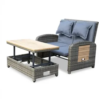 Greemotion Bahia Gartensofa 2-Sitzer mit Liegefunktion grau/braun