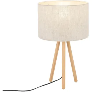 Tischlampe Holz Stoff 46 cm klein Natur Skandinavisch E27 Tischleuchte Dreibein