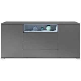 Vladon Sideboard Skadu V4 (Kommode, mit 2 Türen, 3 Schubladen und 1 offenem Fach), Anthrazit matt/Denim matt (166,5 x 75,5 x 35 cm) blau