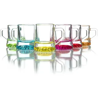 BigDean 6x Schnapsglas 2cl farbige Shotgläser - spülmaschinengeeignet - aus robustem Glas mit verstärktem Boden - hochwertige Shot Gläser Schnapsgläser mit Henkel