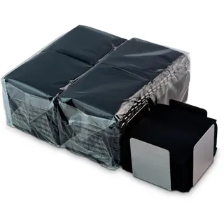 Packung mit 300 schwarzen Cocktailservietten aus Papier + Serviettenhalter aus Edelstahl, Mikropunkt-Textur, dicker und saugfähig, 10 x 10 cm, zusammengefaltet Hostelnovo