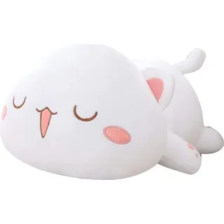 Plüschtier, Kawaii liegend Katze Tier Puppe, Plüsch Kissen Kissen, Kinder Spielzeug Geschenk gefüllt 2# 50cm - Weiß/Grau